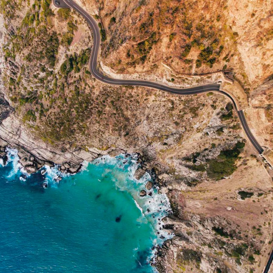 Aerial shot of a cliffside highway