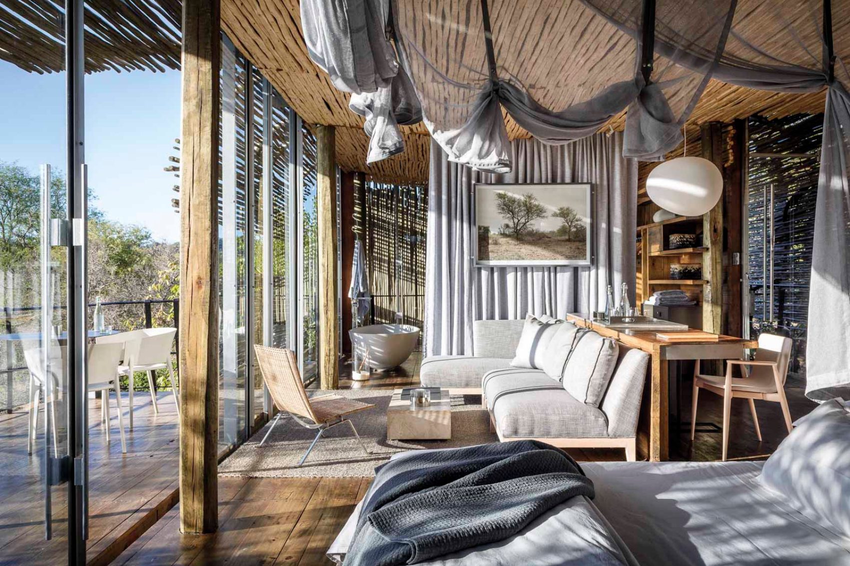 Sunlight streaming into a beautiful lodge room