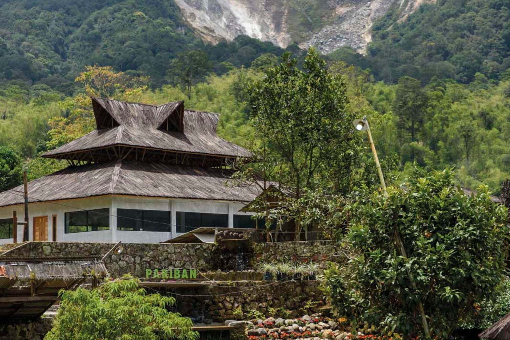 Hot springs with mountains in the background