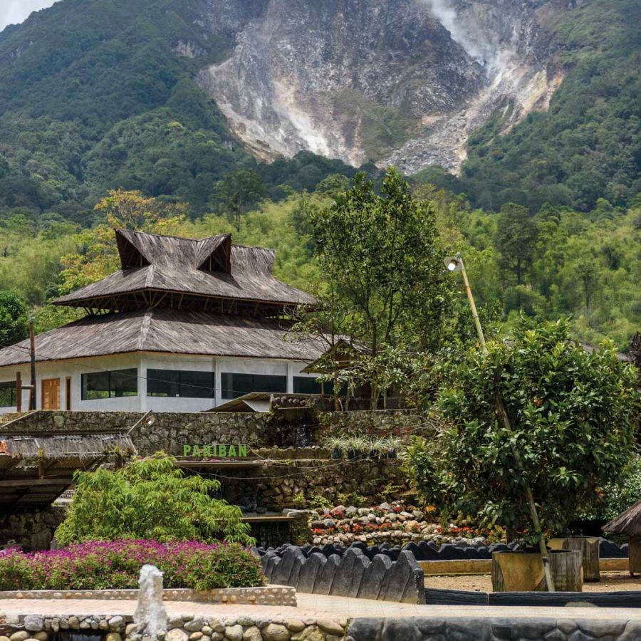 Hot springs with mountains in the background