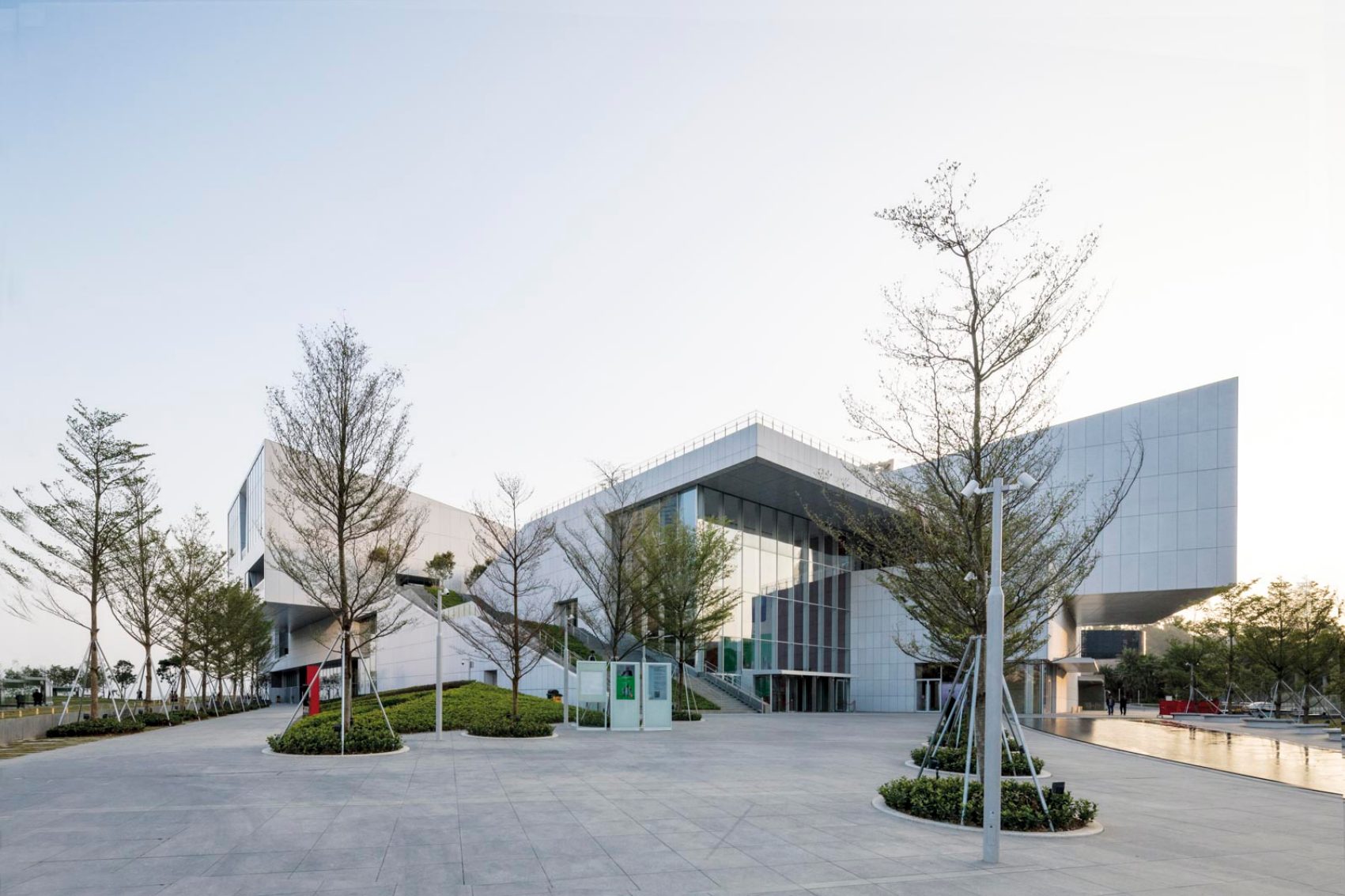 An exterior view of Sea World Culture and Arts Center during the day in Shekou, Shenzen, China 