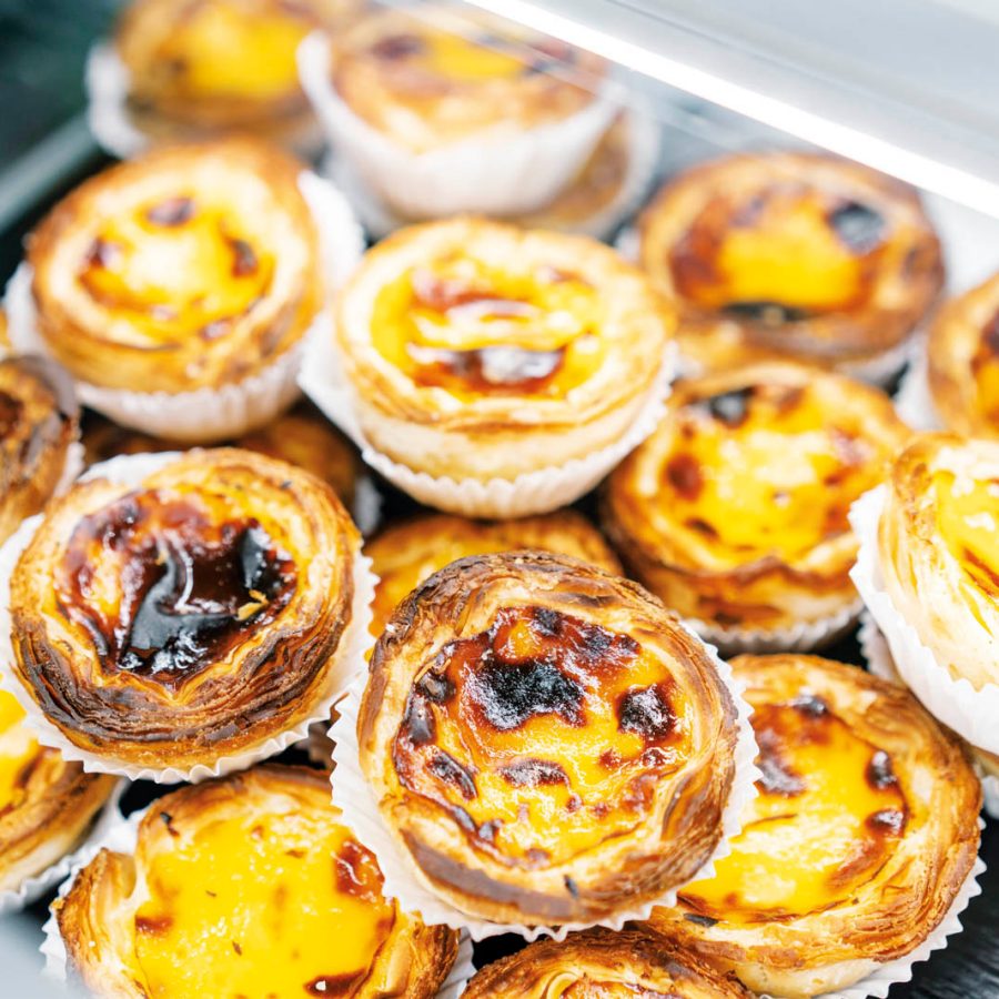 A tray of Portugese egg tarts from Macau, China (Greater Bay Area)