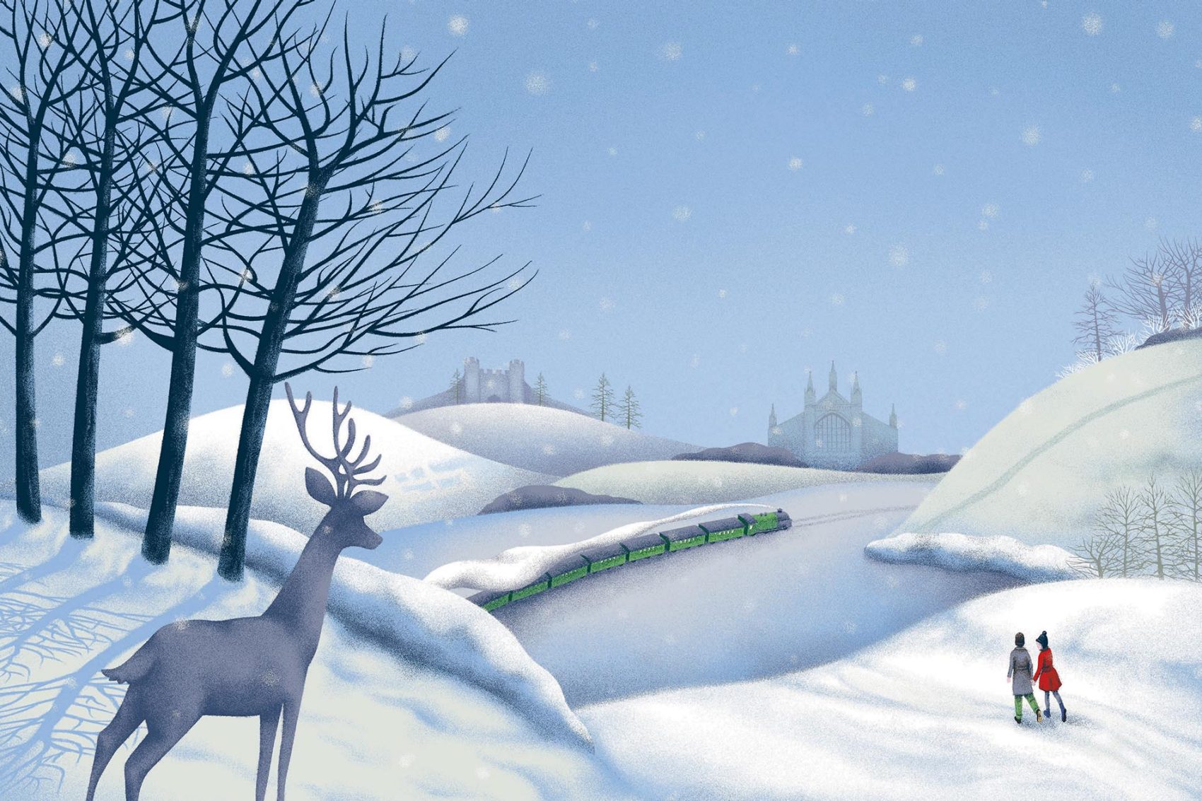 An illustration of an English Christmas on the South Downs. Credit: Angela Ho