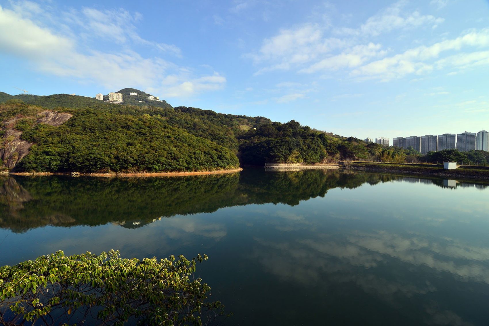 The flat path of Pok Fu Lam Family Walk loops through such woodland and follows the curve of Hong Kong’s first reservoir