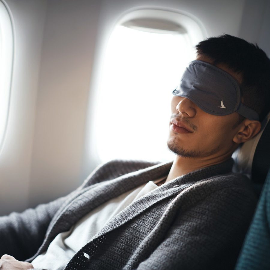 A passenger resting in cabin 