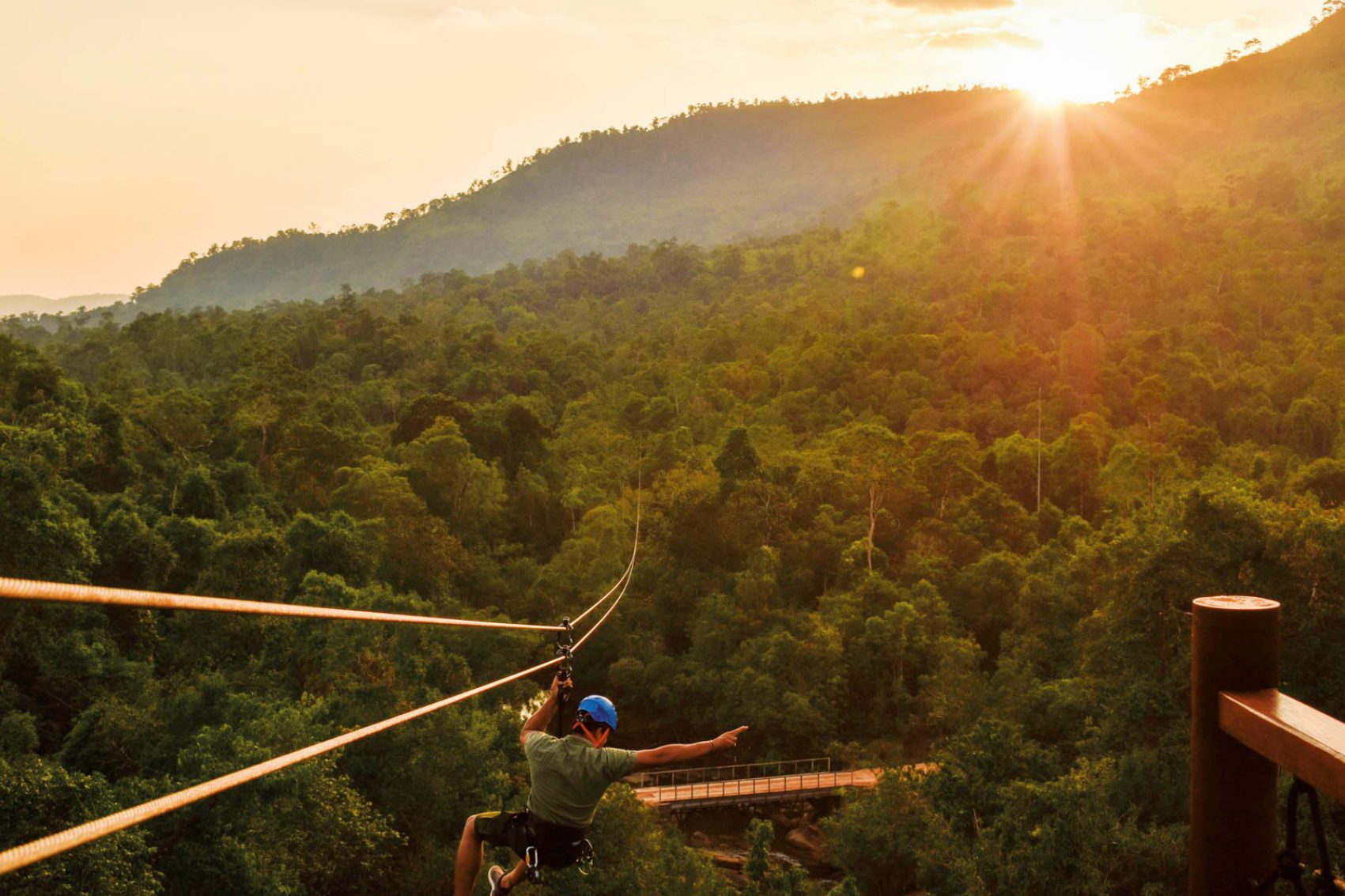 Zipline against the sunset 
