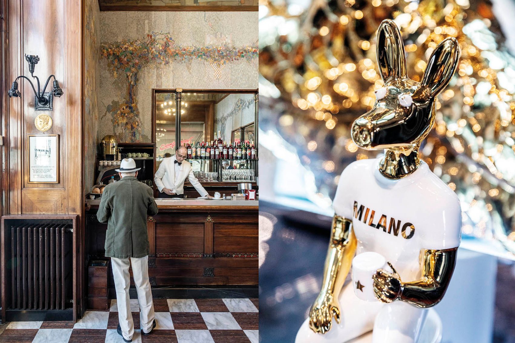 L: Camparino Bar in Piazza del Duomo, Milan. R: Starbucks Reserve Roastery Milan. Credit: Alberto Bernasconi