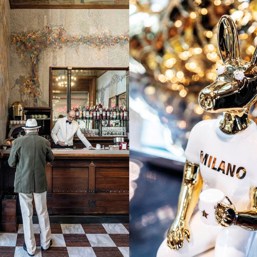 L: Camparino Bar in Piazza del Duomo, Milan. R: Starbucks Reserve Roastery Milan. Credit: Alberto Bernasconi