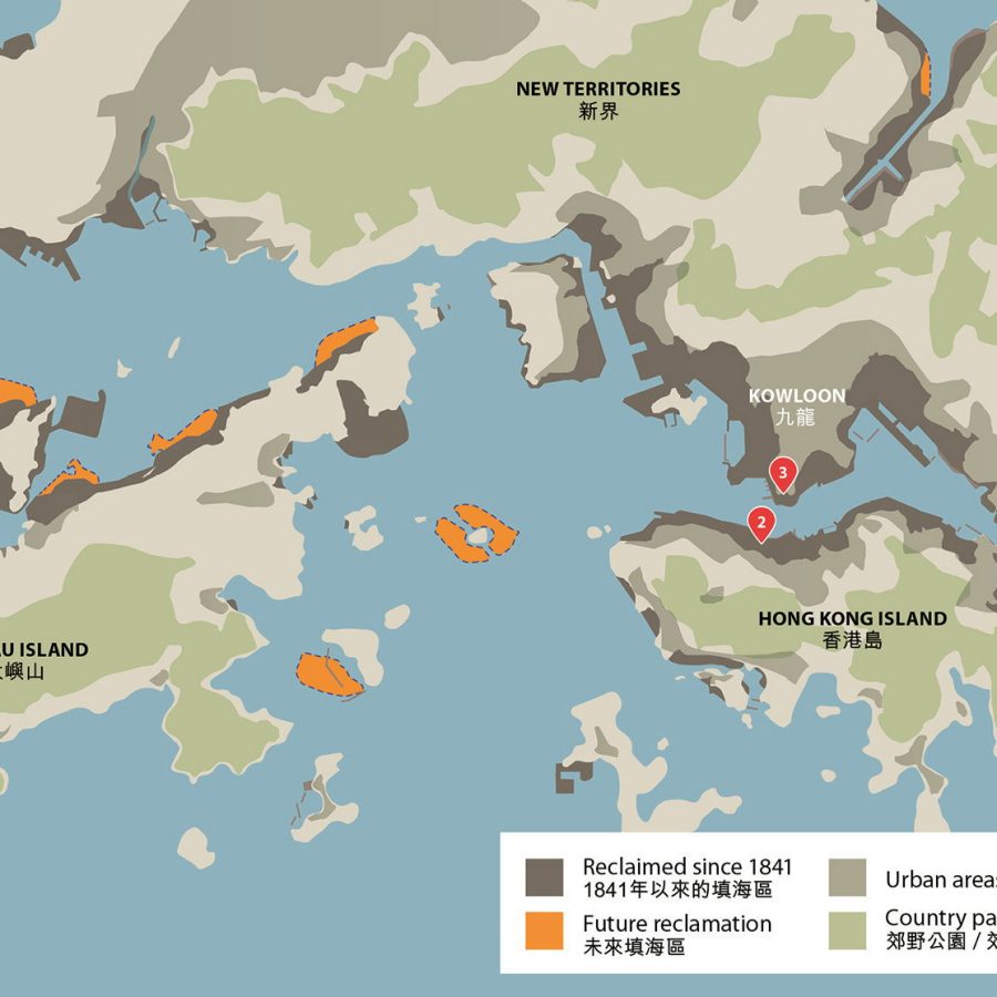 Illustrated map showing the reclaimed land