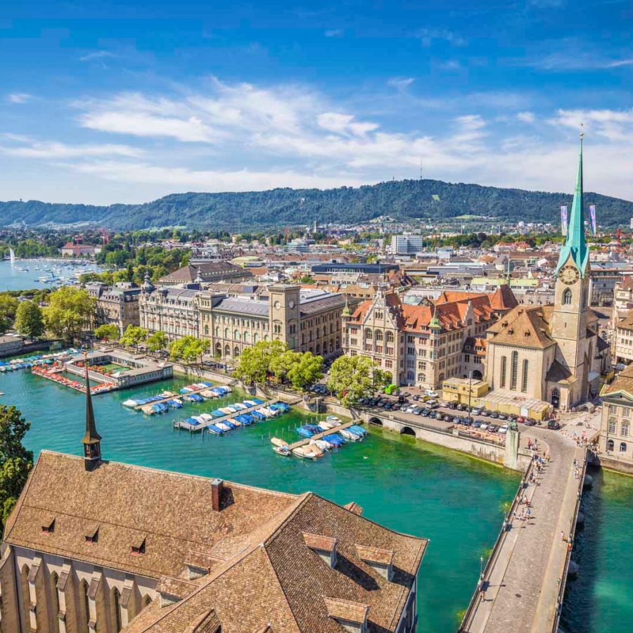 Aerial view of historic Zurich city center