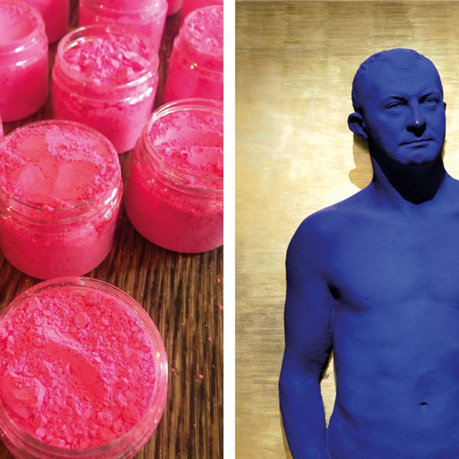 Blue and pink paint