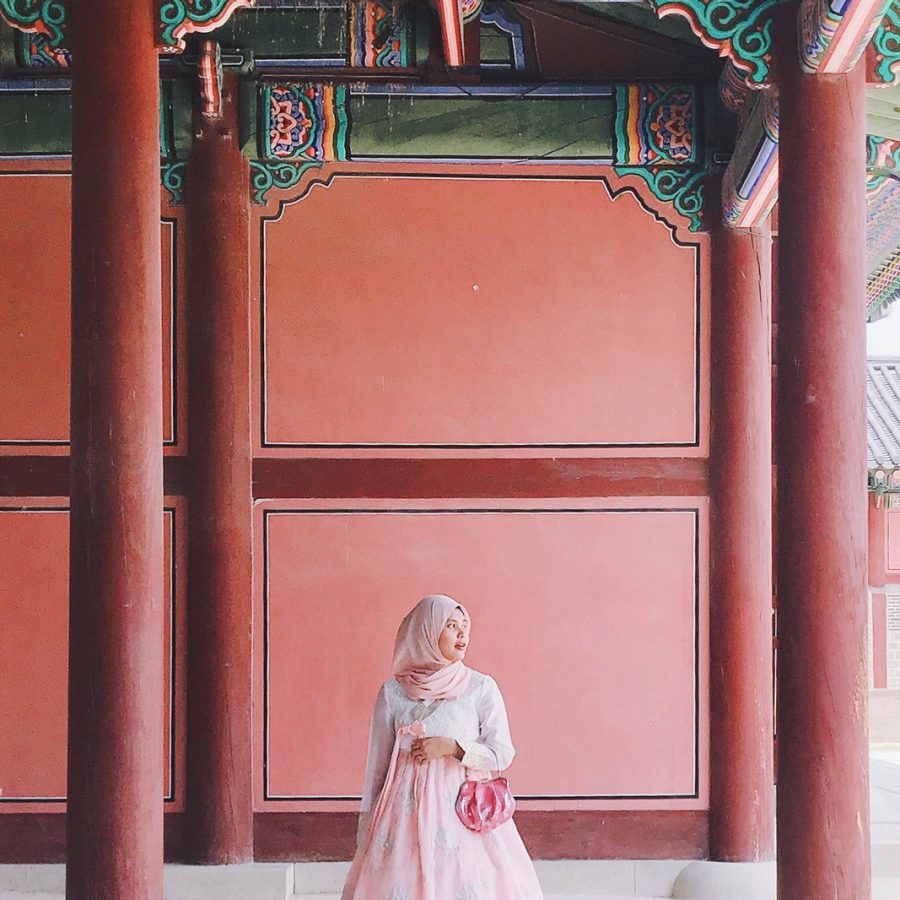 Aida Azlin, a popular Muslim influencer, sporting a traditional Korean hanbok in Seoul