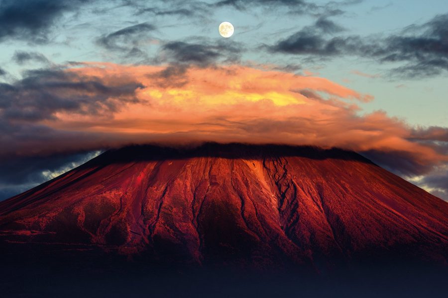 Clouds over the top of a volcano
