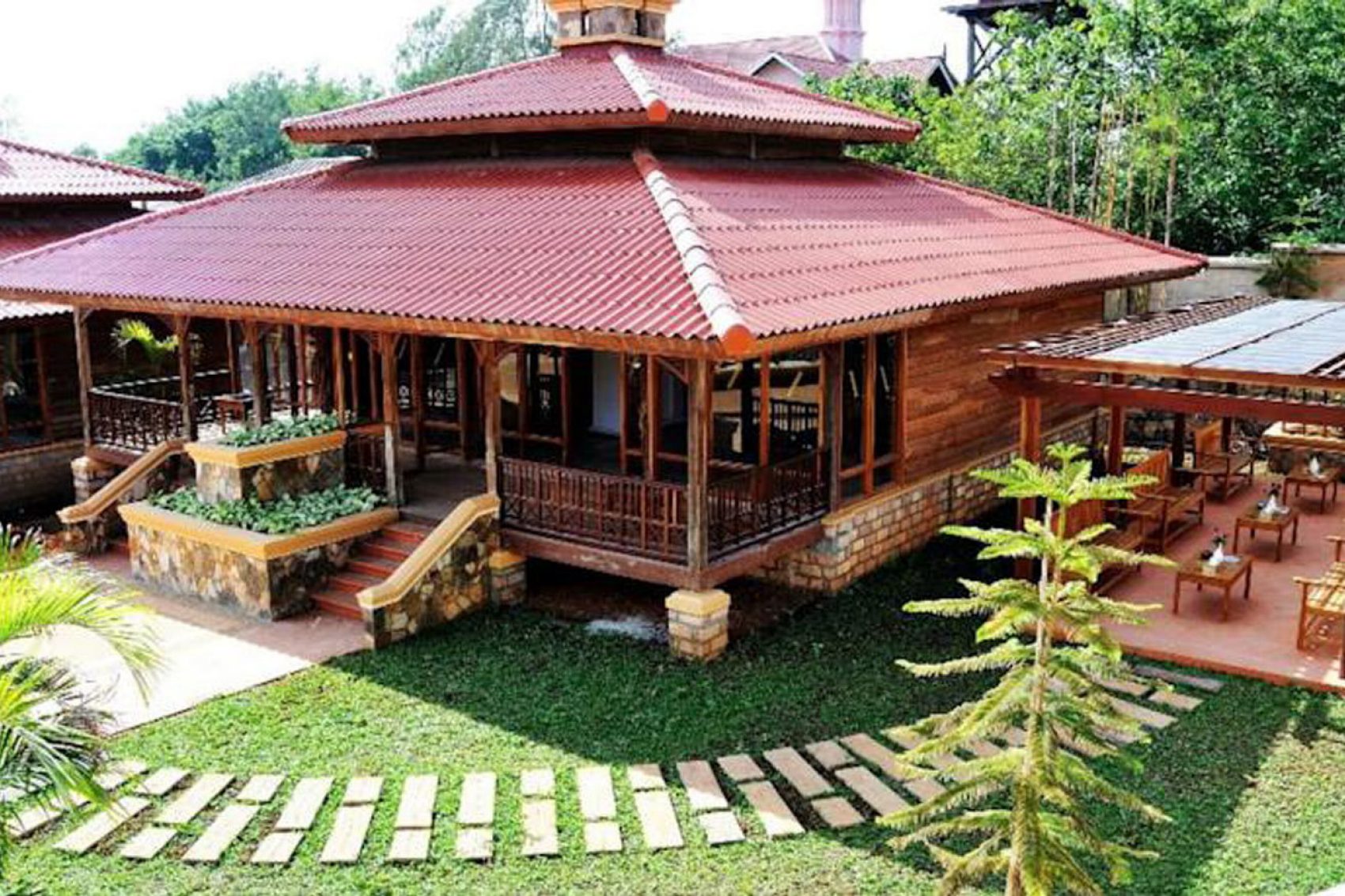 Red classic architecture hotel in Myanmar