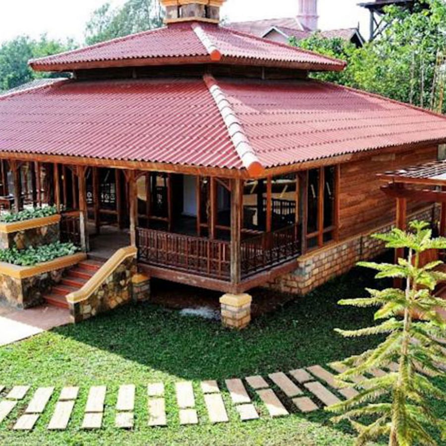 Red classic architecture hotel in Myanmar