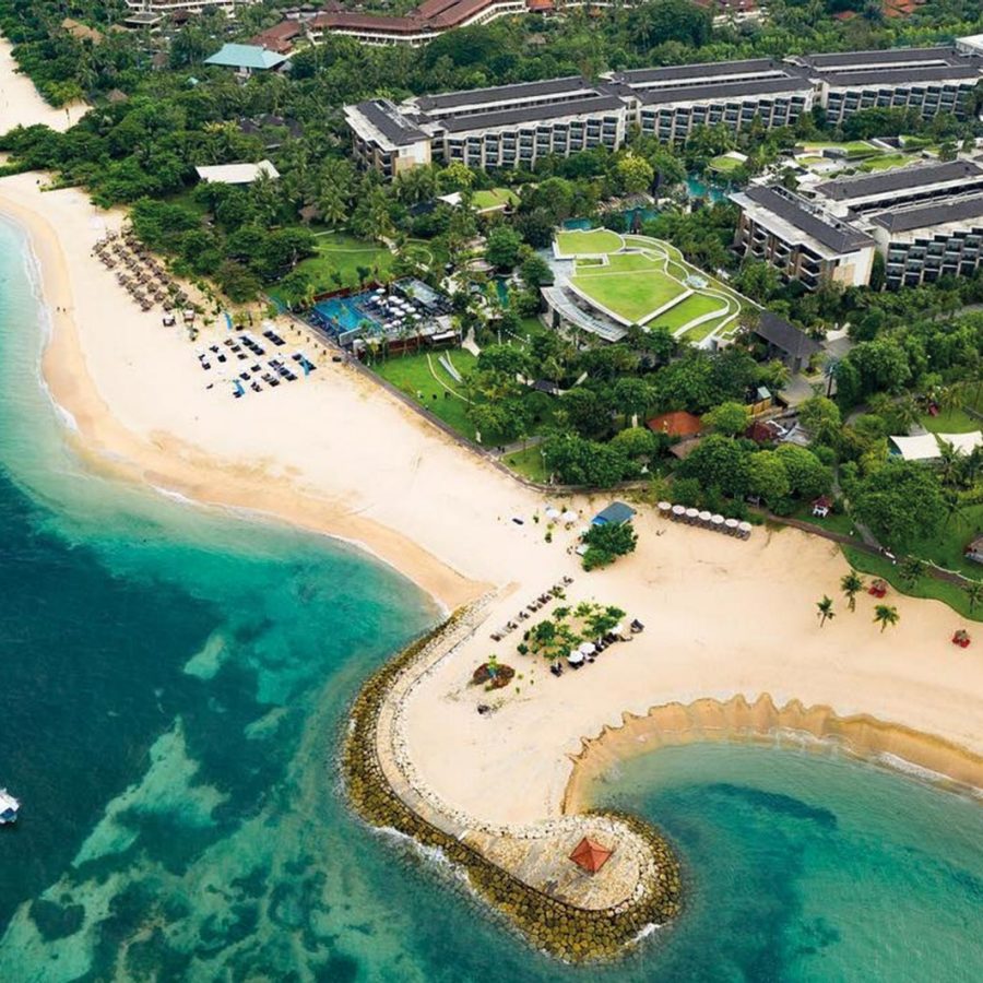 Aerial shot of a beachside resort