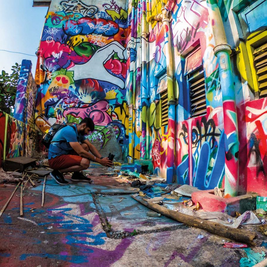 man painting on street