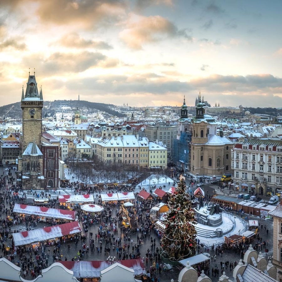 Prague covered in snow