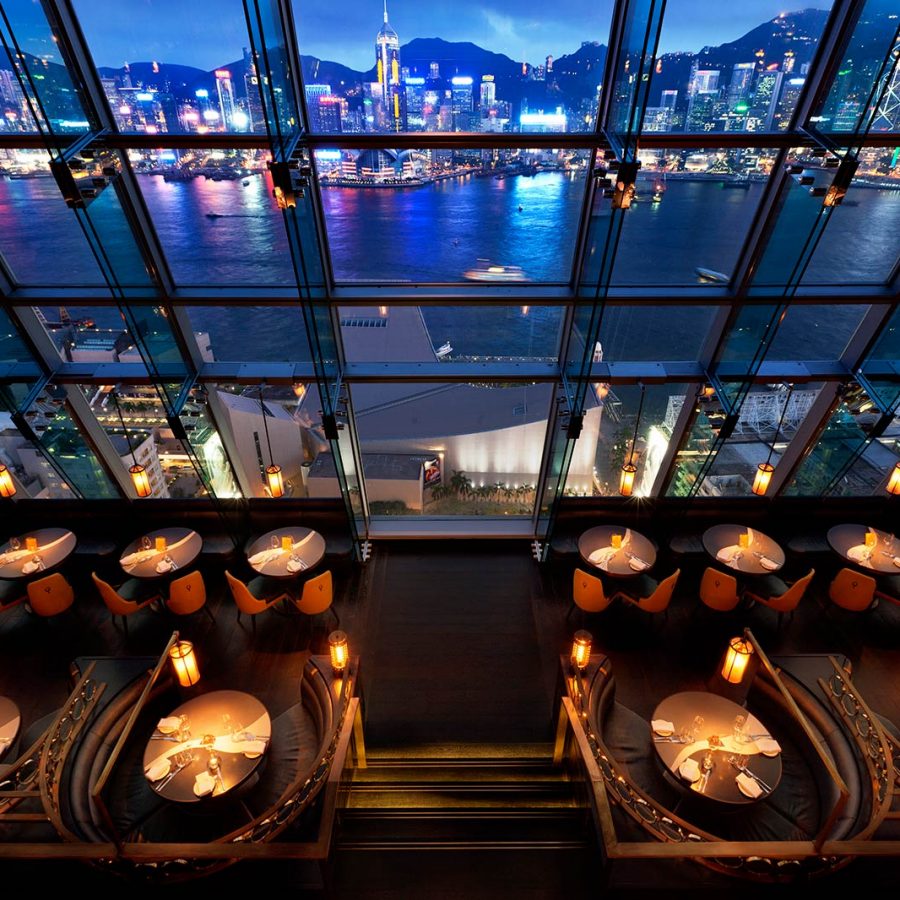 Aqua windows and skyline view