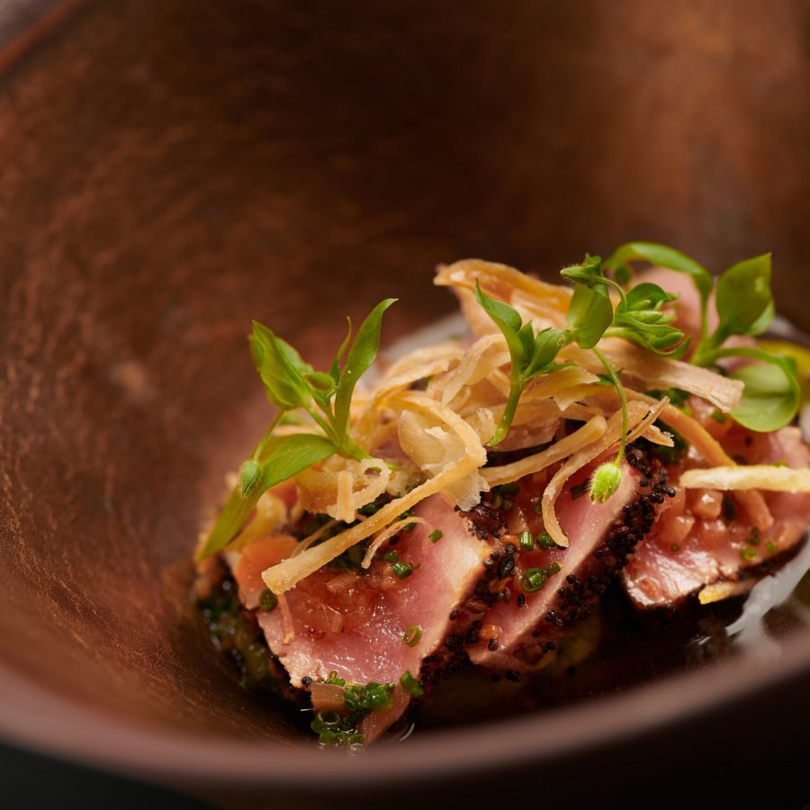 Tuna with crushed-avocado and crispy-shallots at L'Envol. Credit: Moses Ng /MozImages