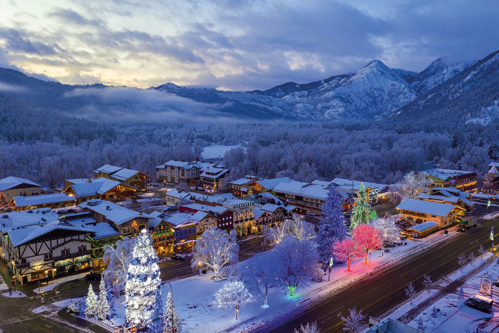 Leavenworth covered in snow from above