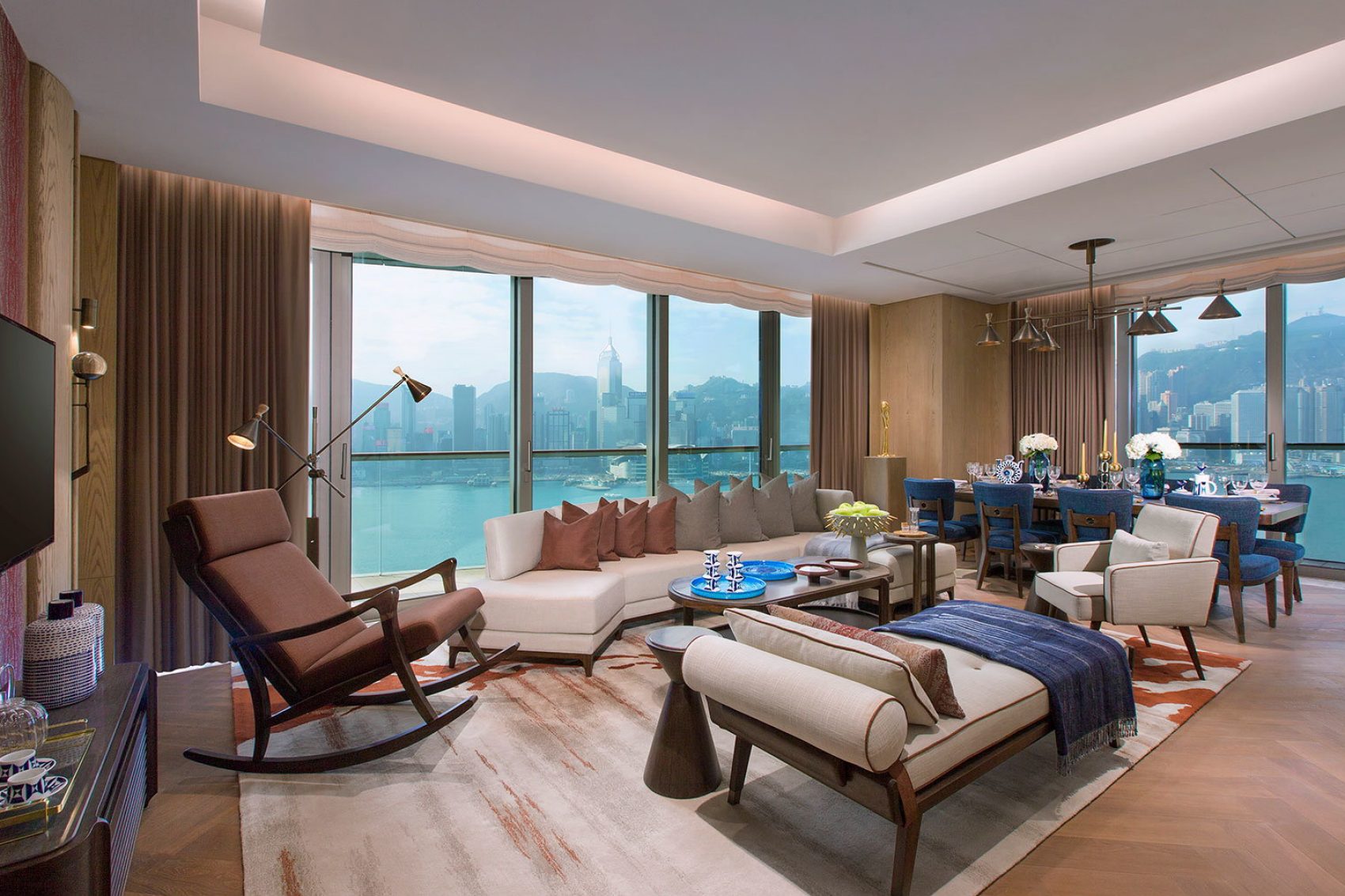 A guestroom in K11 Artus hotel overseeing the Victoria Harbour, Hong Kong