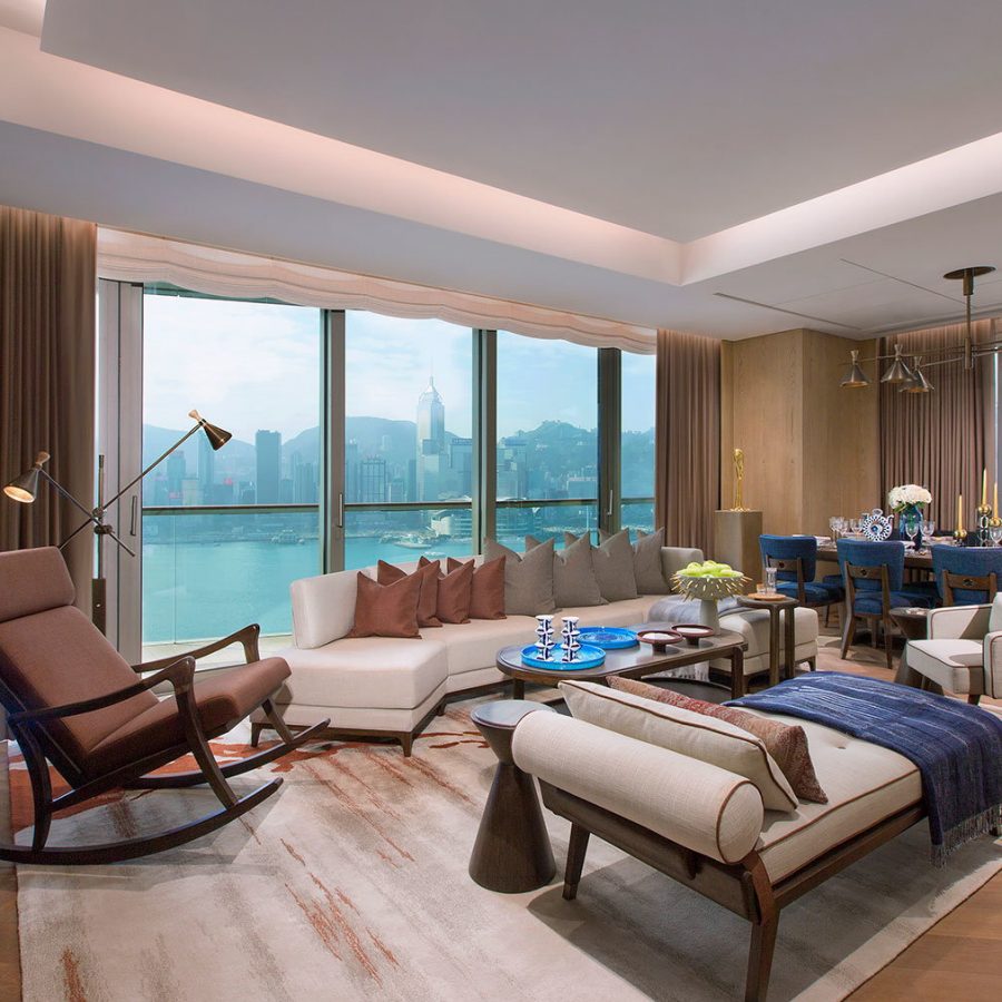 A guestroom in K11 Artus hotel overseeing the Victoria Harbour, Hong Kong