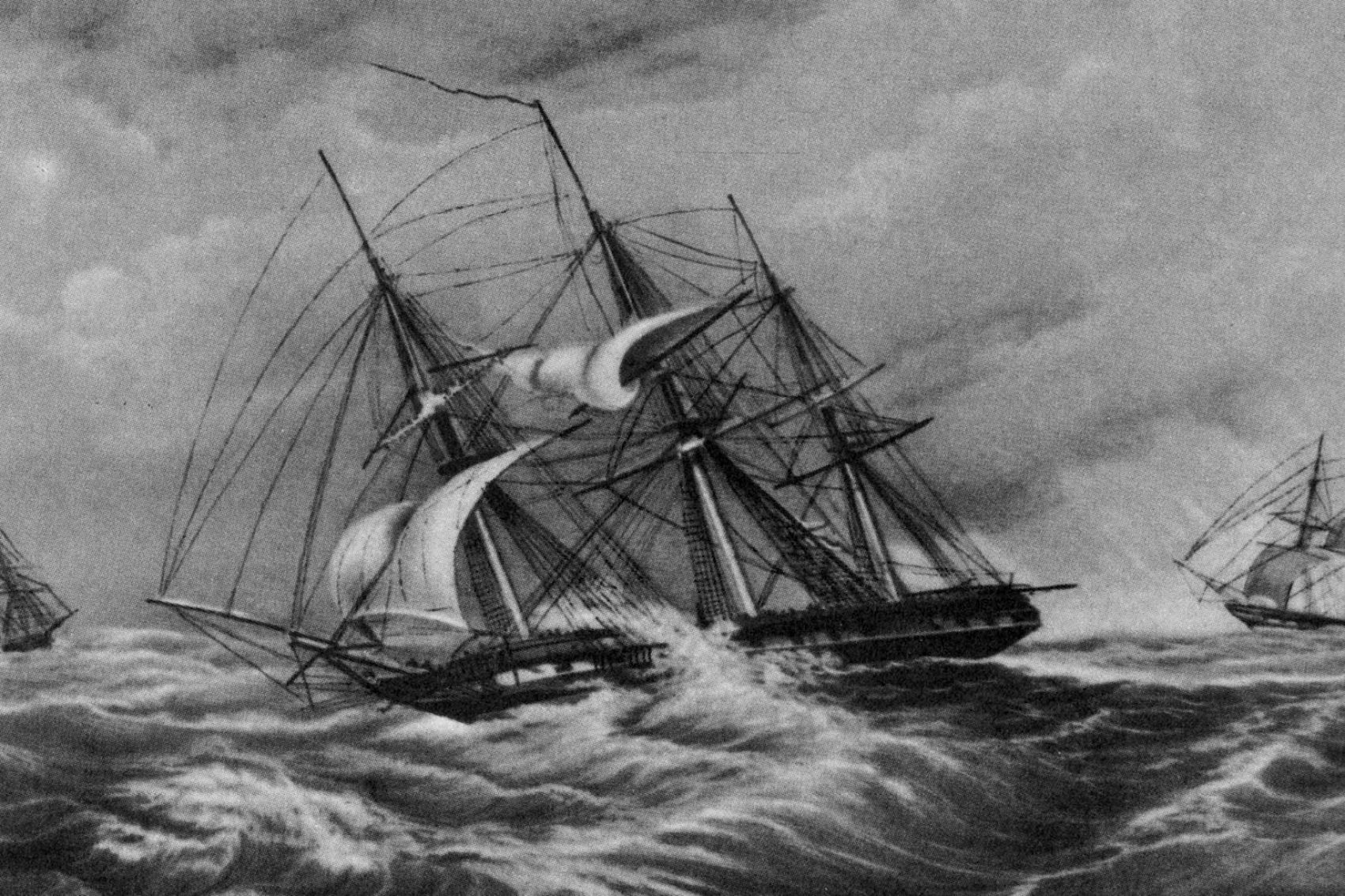 Explorer ship encountering storm