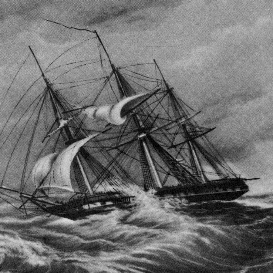 Explorer ship encountering storm