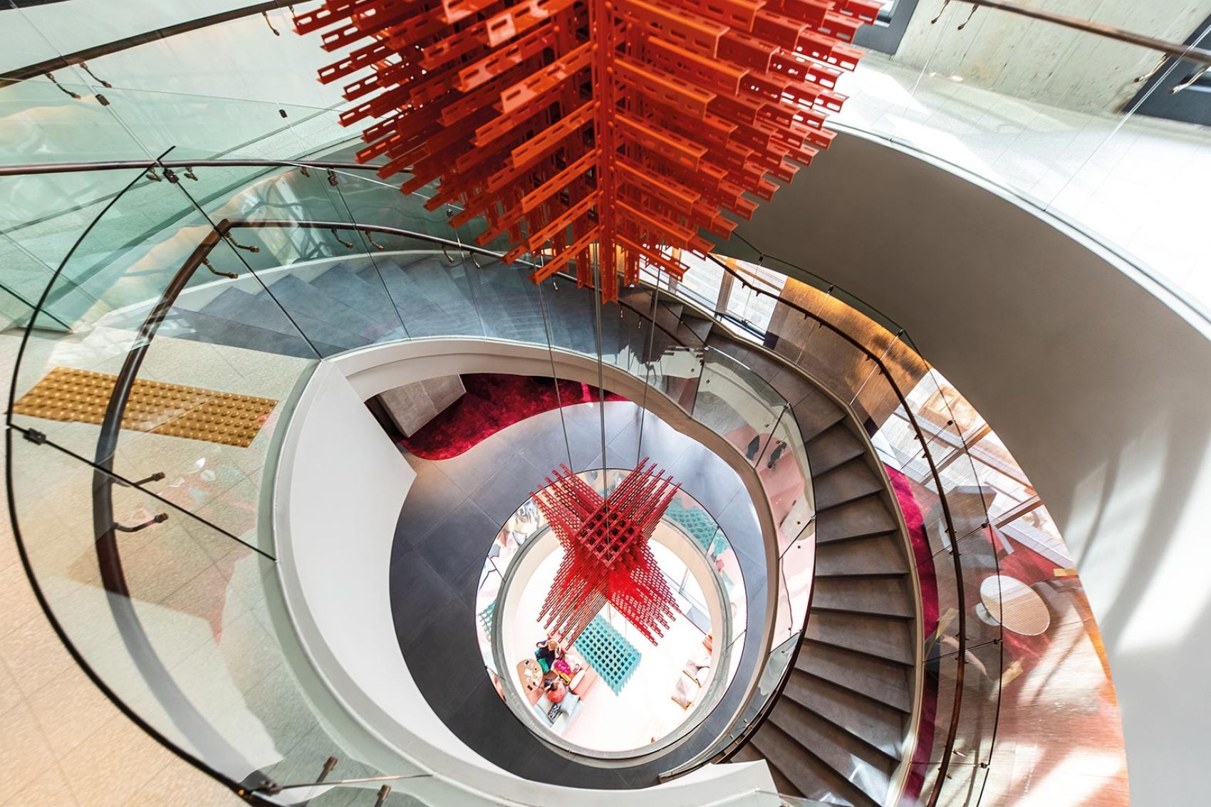 Stylish spiral staircase shot from above