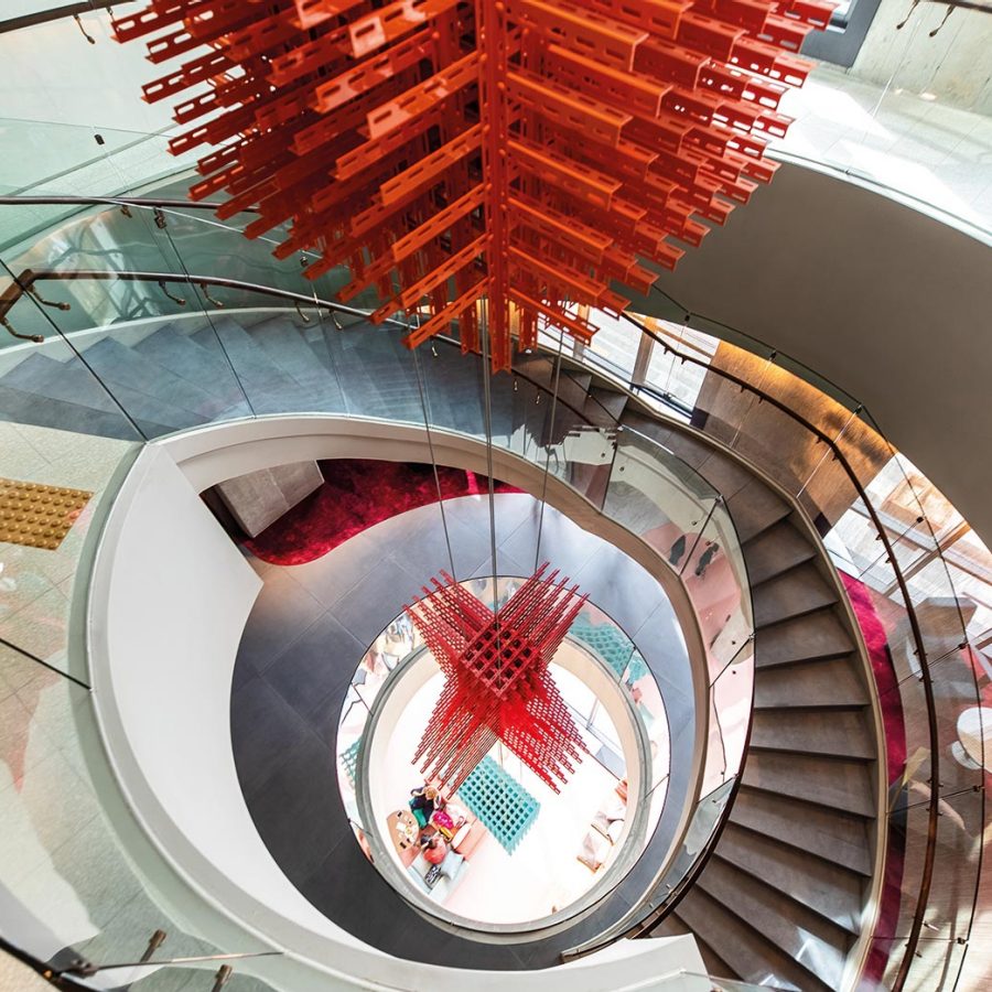 Stylish spiral staircase shot from above