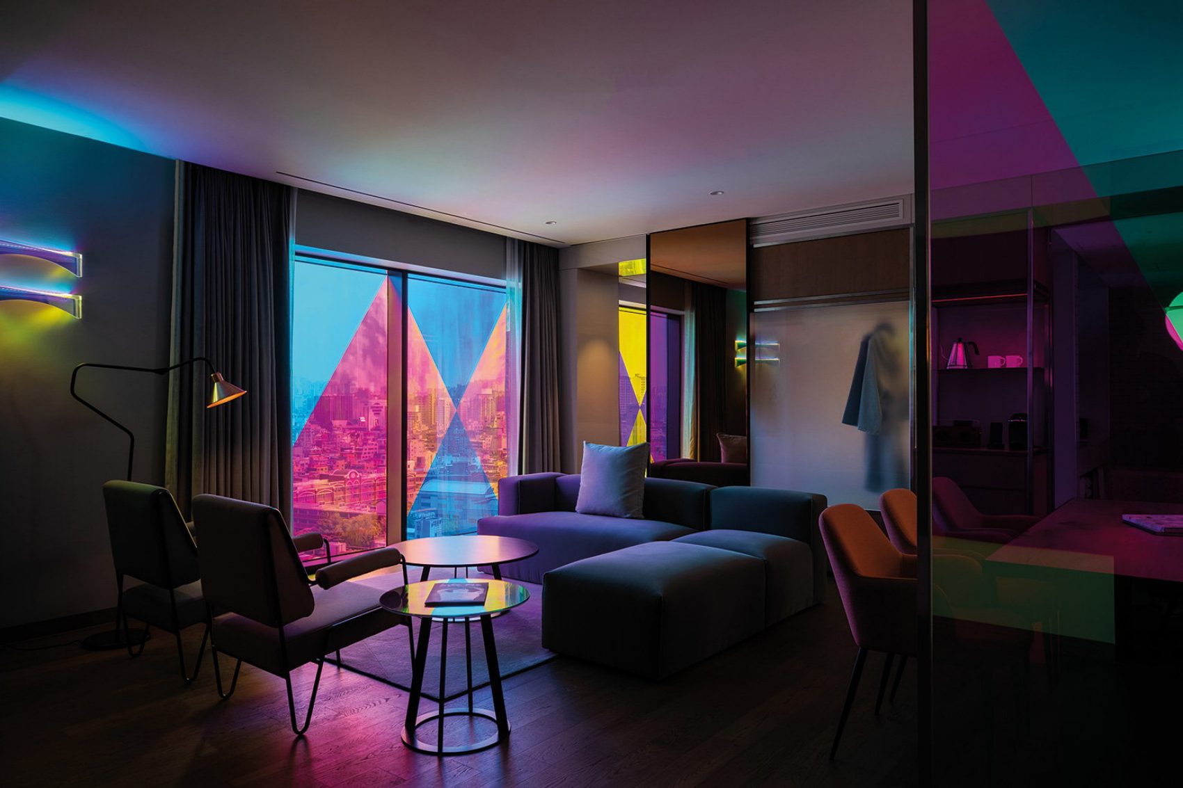 Colourful hotel room suite