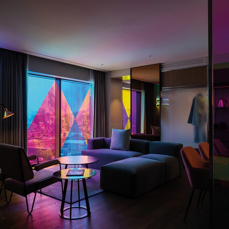 Colourful hotel room suite