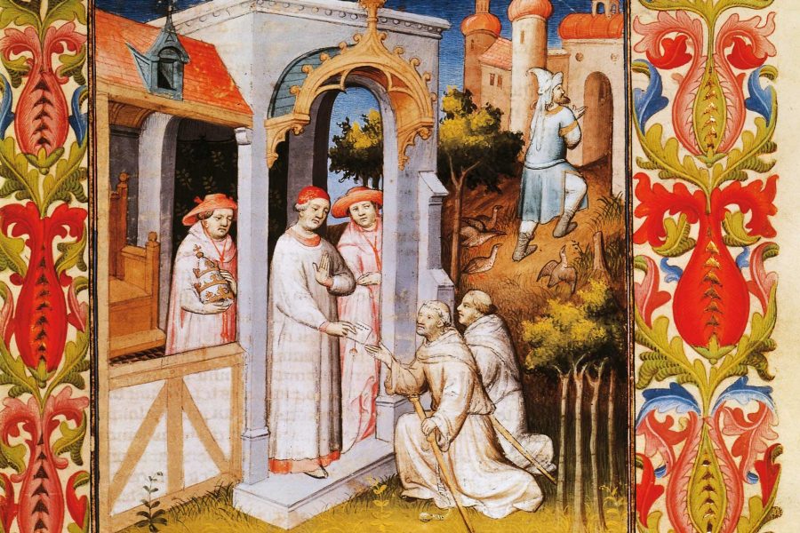 Illustration of Friar Odoric of Pordenone receiving a message