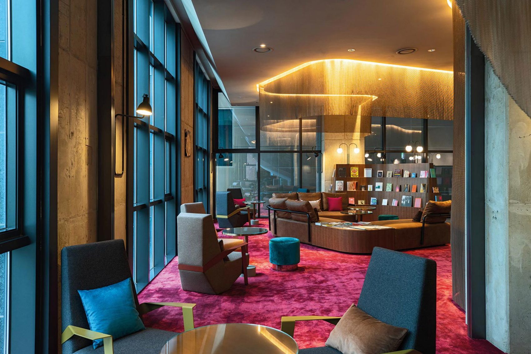 Warm hotel lobby