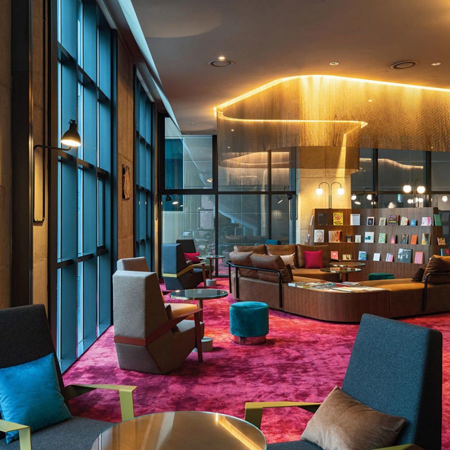 Warm hotel lobby
