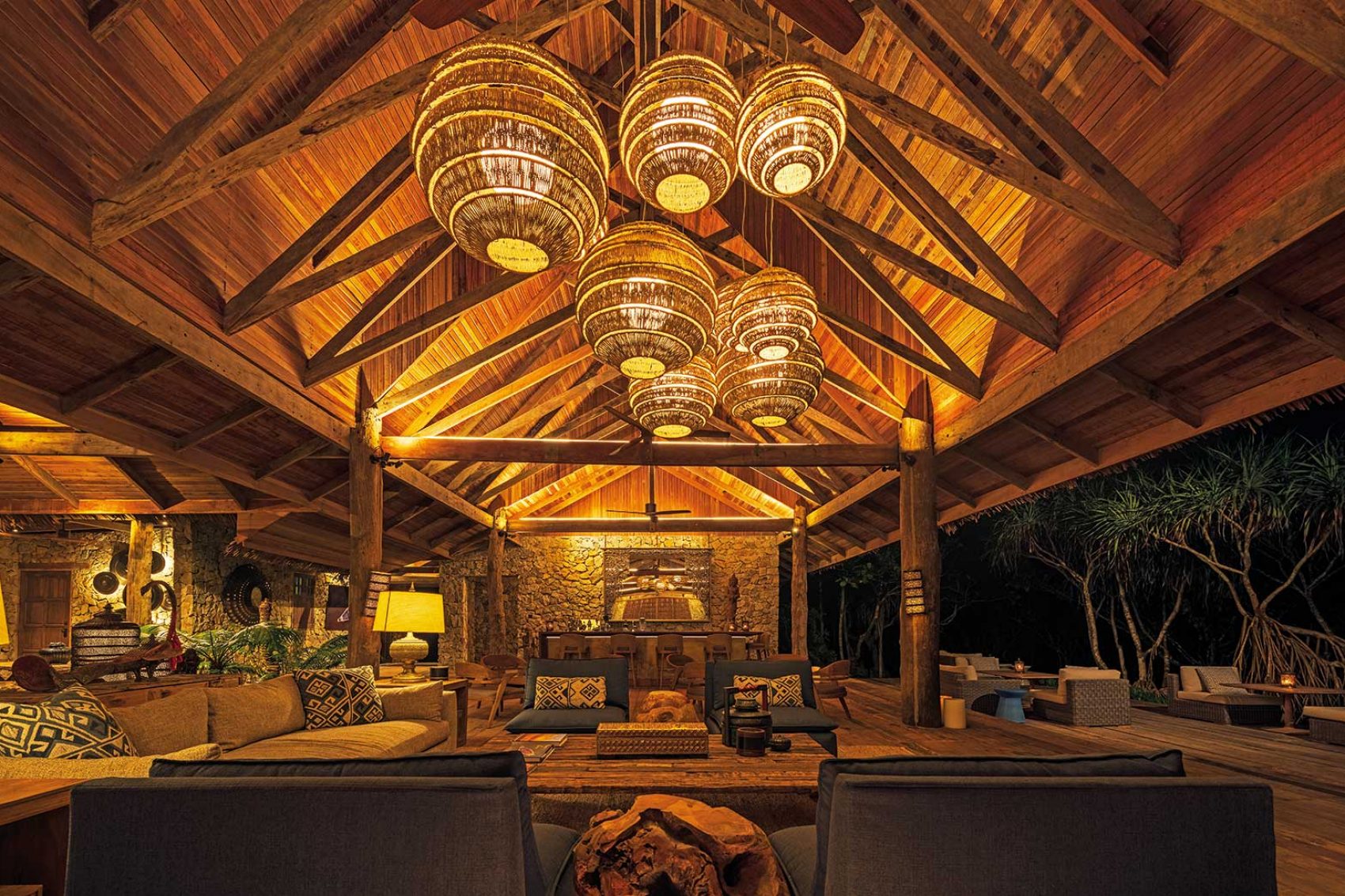 Cozy lobby with golden yellow lighting