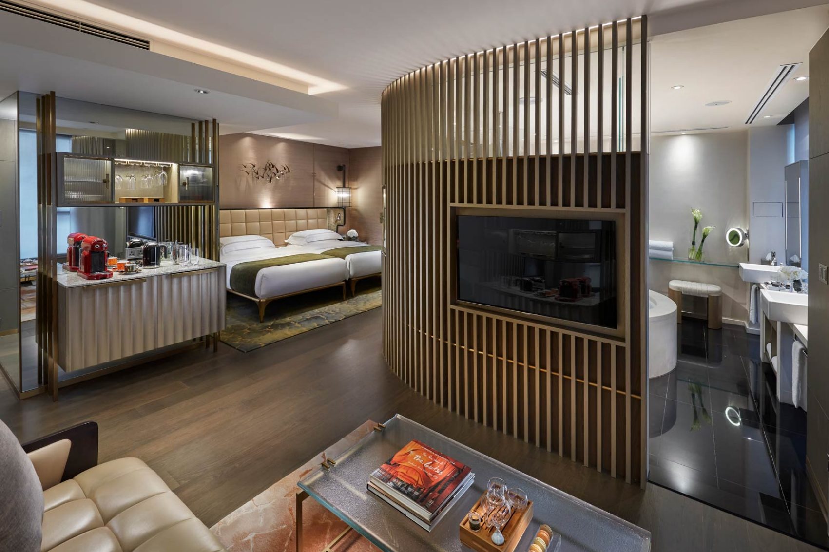 Interior of a room at the Landmark Mandarin Oriental hotel in Hong Kong