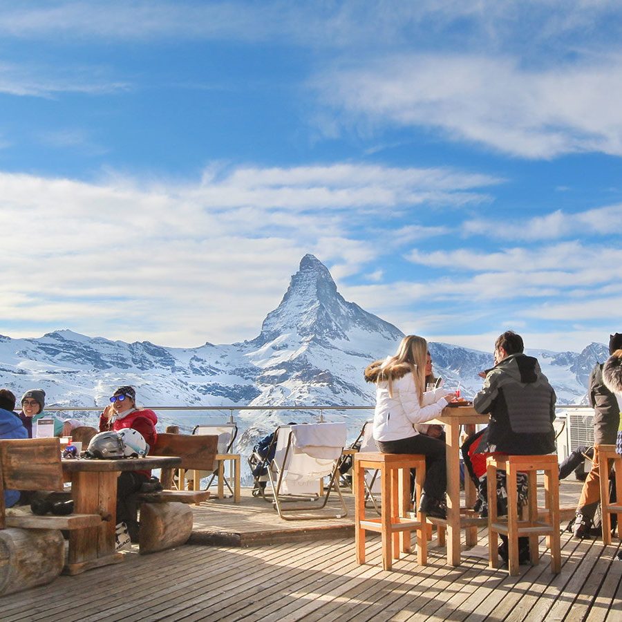 Skiers and snowboarders in Zermatt