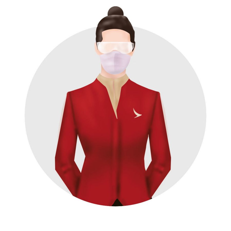 Cathay Pacific cabin crew in a mask 