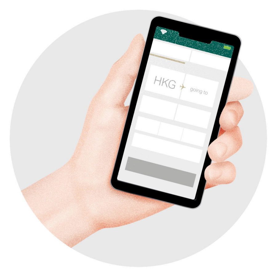 Holding a smartphone displaying mobile flight check-in