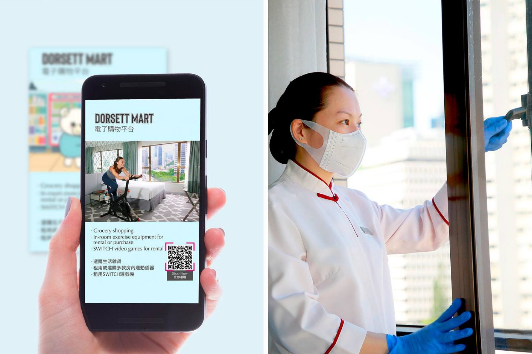 COVID-19 precautions for quarantine guests at Dorsett Wan Chai hotel in Hong Kong