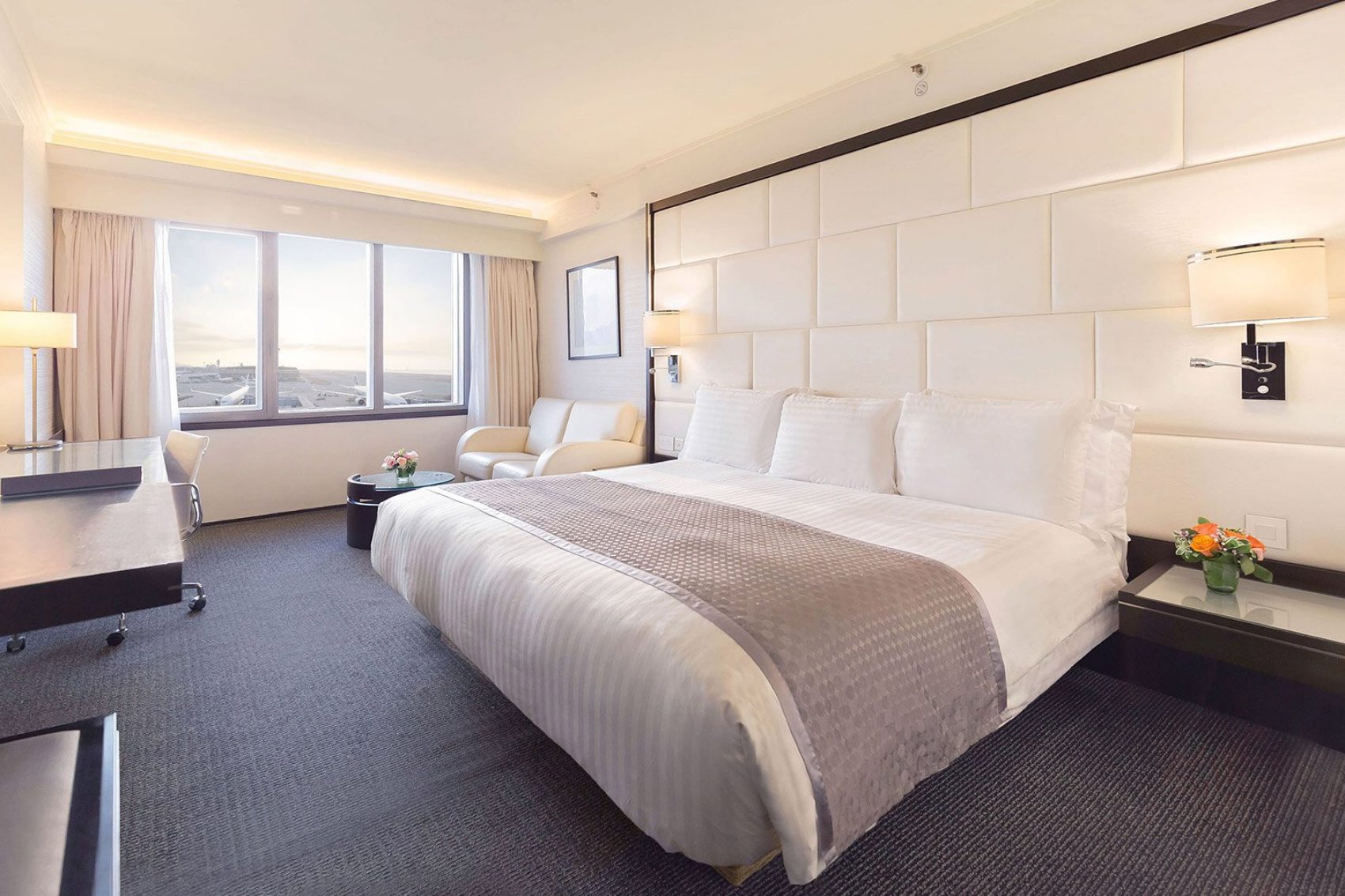 Prime Deluxe King room at the Regal Airport Hotel in Hong Kong