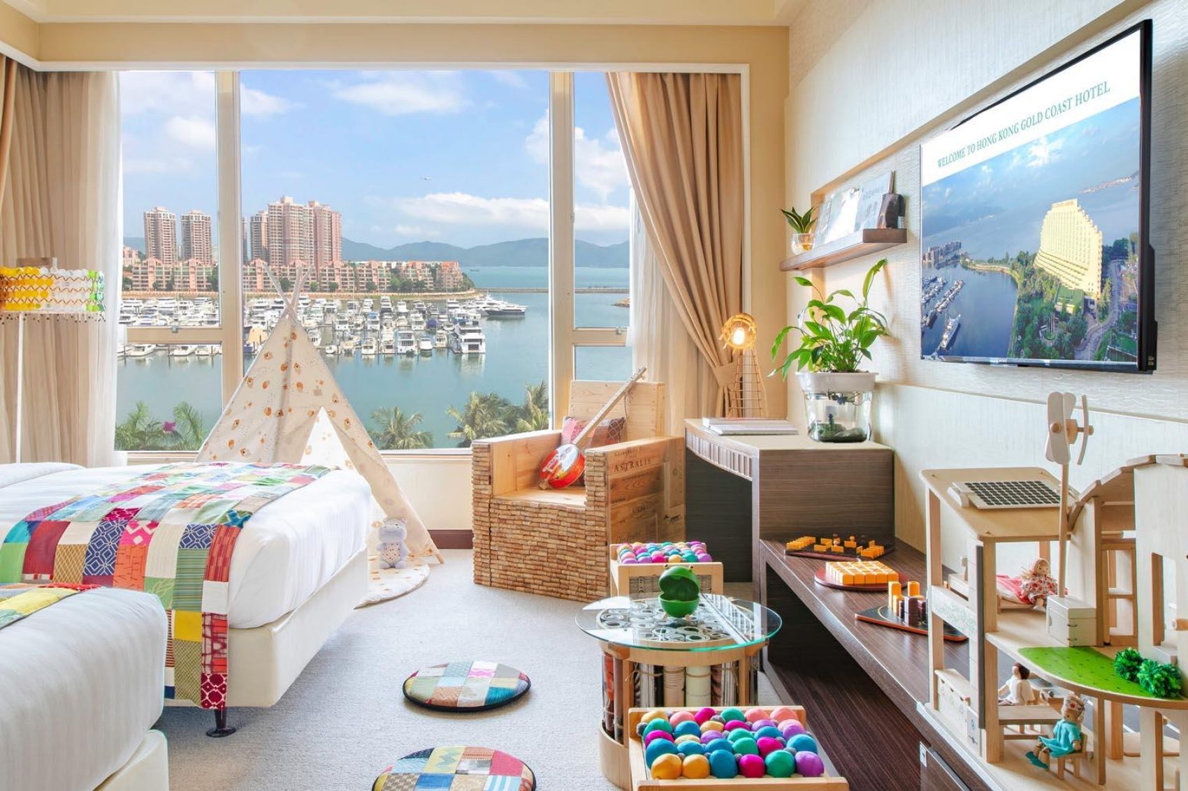 Interior of Green Upcycled Room at Hong Kong Gold Coast Hotel