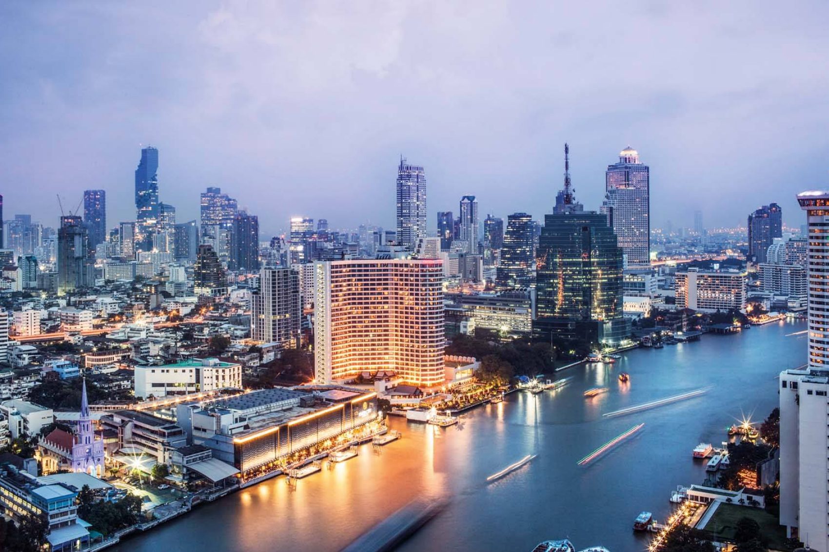 The revitalised riverfront in Bangkok