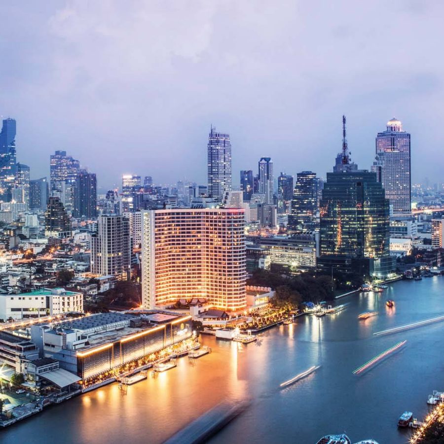 The revitalised riverfront in Bangkok