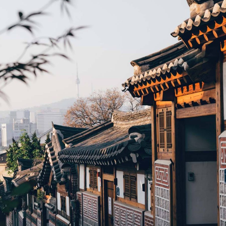 Sunrise at the Bukchon Hanok Village in South Korea