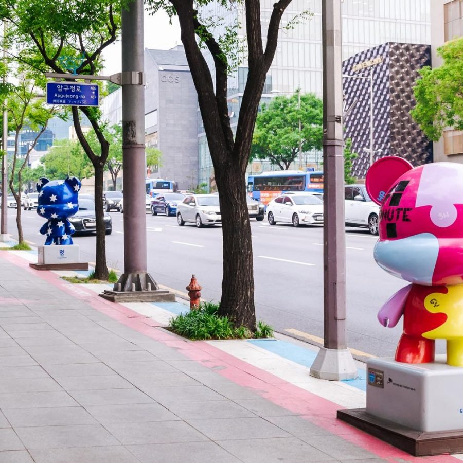 A few Gangnamdols sculptures on the K-Star Road in the Gangnam district, Seoul