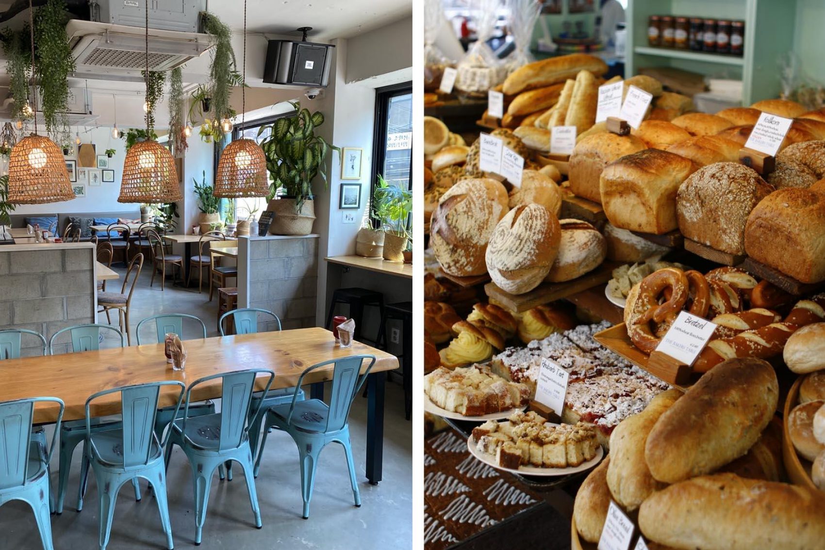 Plant cafe on the left and The Bakers Table cafe on the right in Itaewon district in Seoul 