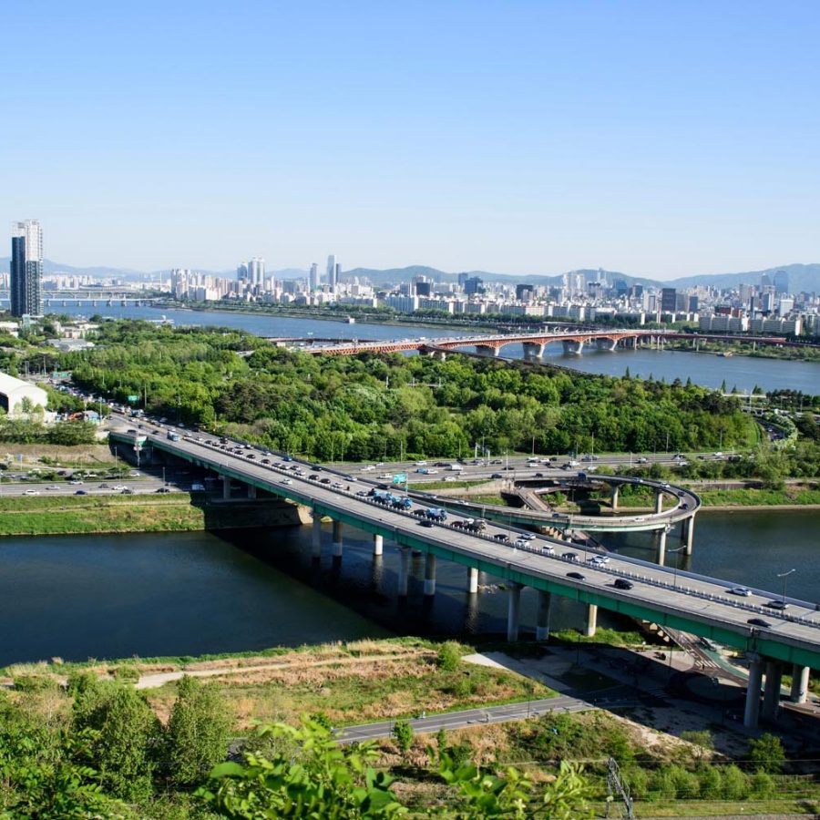Seongsu dong and Apgujeong dong in Seoul and Eungbong Mountain in the background